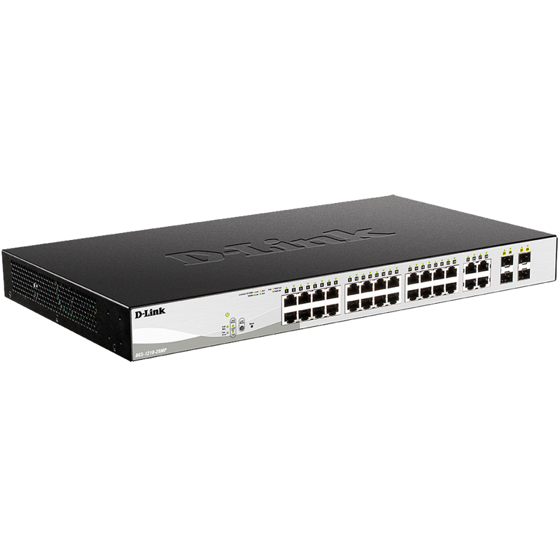 Коммутатор D-Link DGS-1210-28MP/F смарт L2, 24 порта PoE 1 Гбит/с, 4 комбо SFP, 370 Вт DGS-1210-28MP/F3A