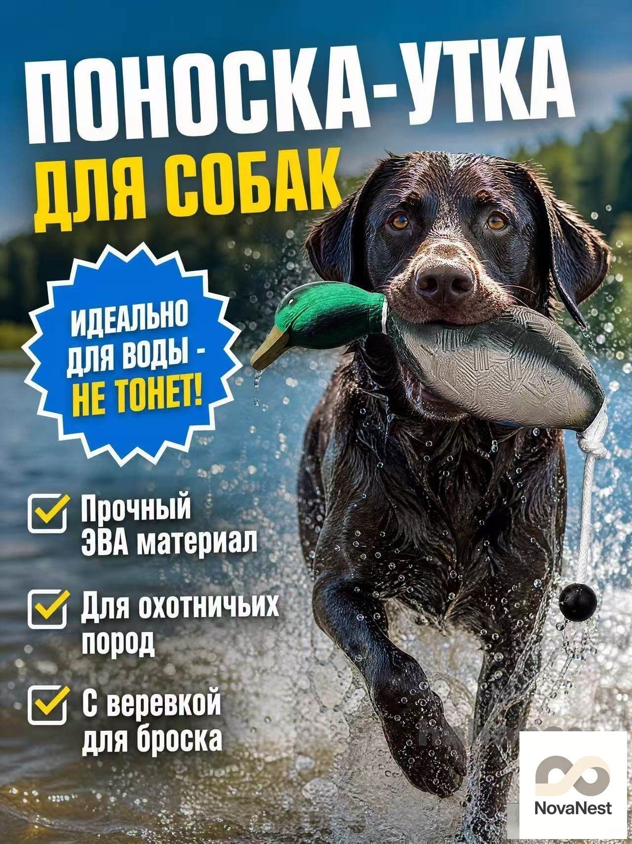 Плавающая поноска-утка из ЭВА для собак / Игрушка для апортировки и дрессировки на воде с веревкой