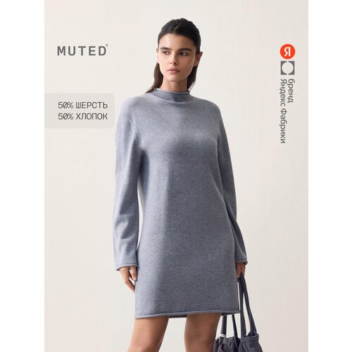 фото Платье muted из пряжи с шерстью и хлопком с длинными рукавами, размер s-m, серый