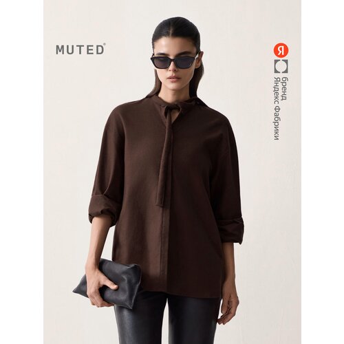 фото Блуза muted из хлопковой фланели с завязками, размер 2xs-xs, темно-коричневый