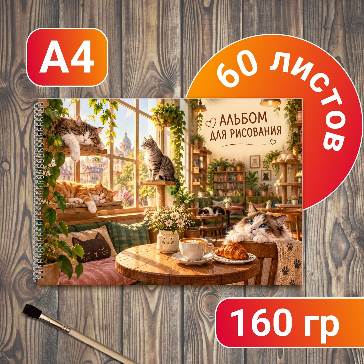 Альбом для рисования Котокафе А4 60 листов