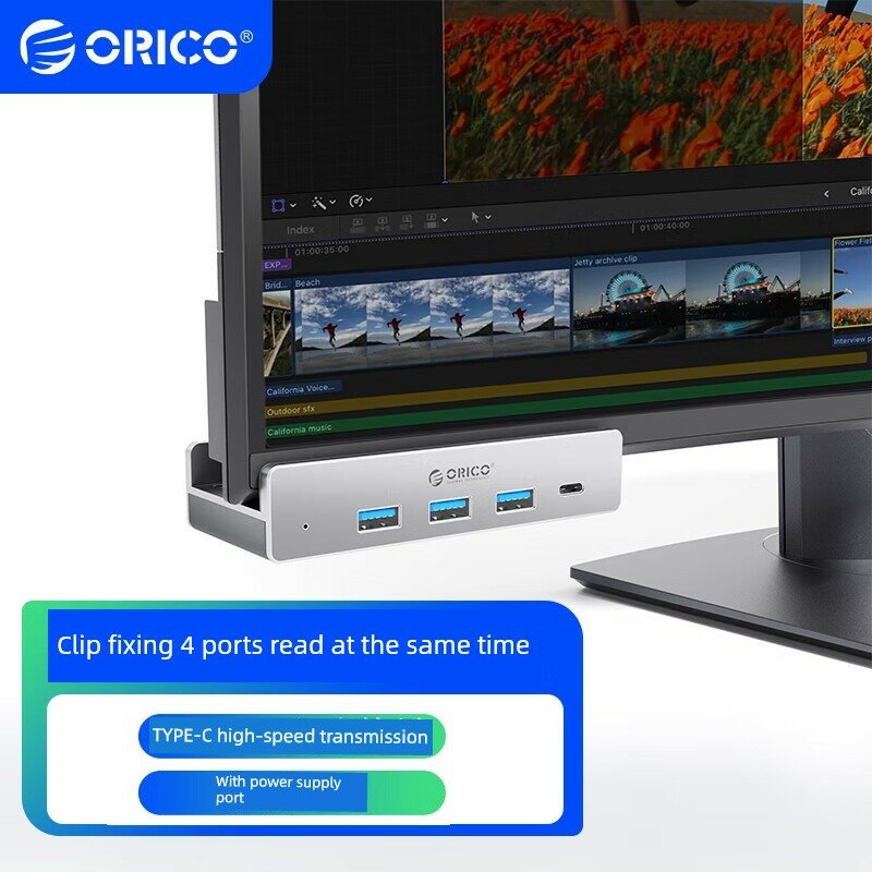 ORICO 1 м серебристый USB 3.0 хаб с 3 портами USB 3.0, 1 Type-C, 5-в-1 расширение для ноутбука/ПК