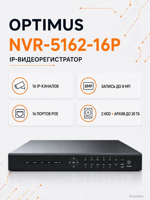 Optimus NVR-5162-16P - IP-видеорегистратор, запись до 8 Мп