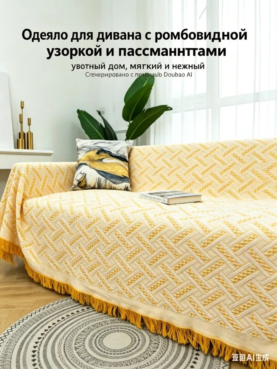 Покрывало двустороннее желтое 180x230 см из хлопка и полиэстера