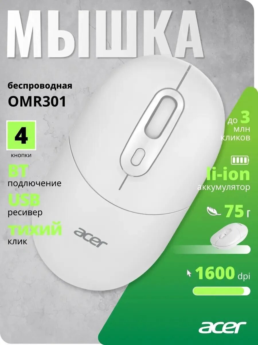 Мышь OMR301 белый оптическая беспров. 4but