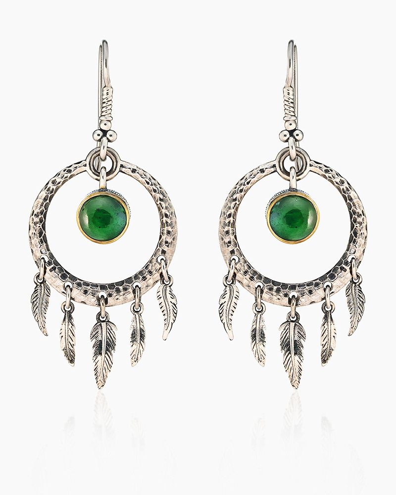 Серьги SARKISSIAN, серебро, 925 проба, золочение, чернение, нефрит