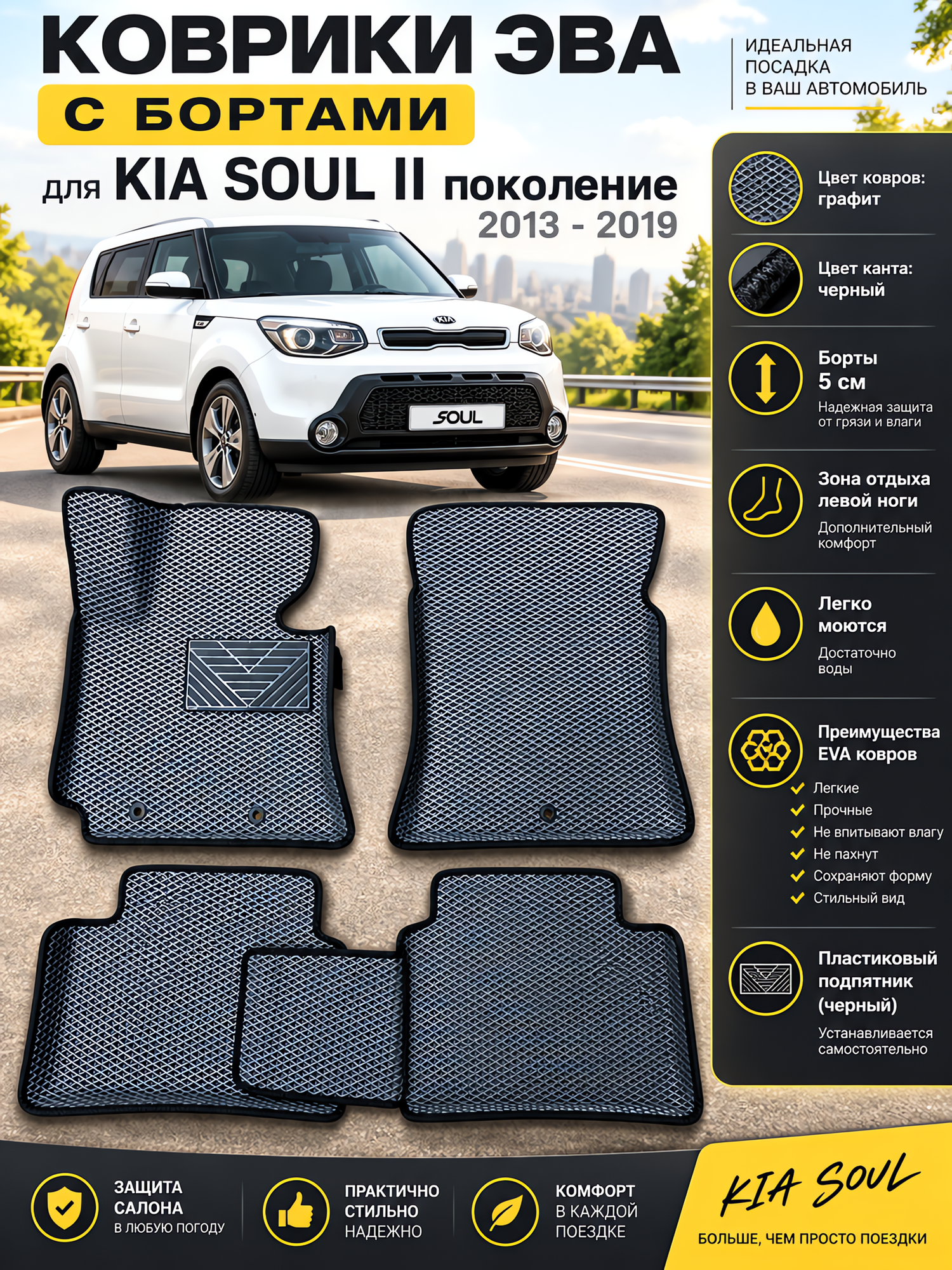 Комплект EVA с бортами для KIA SOUL II 2013-2019./ КИА соул 2.