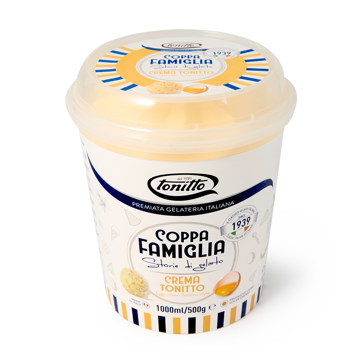 Мороженое Tonitto "Crema Coppa Famiglia", сливочное, в пластиковом стаканчике, 500 г