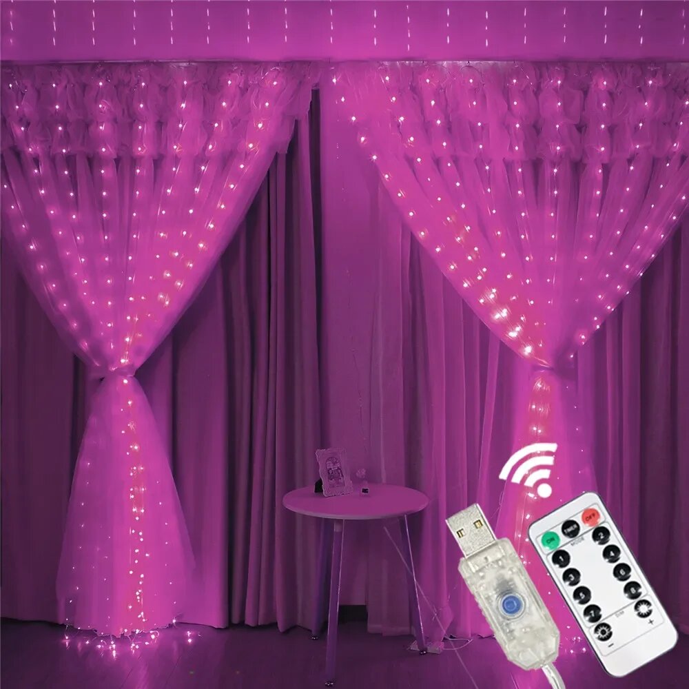 USB Светодиодные Гирлянды для Окна 3/6 м 3x2M 200LEDs, pink