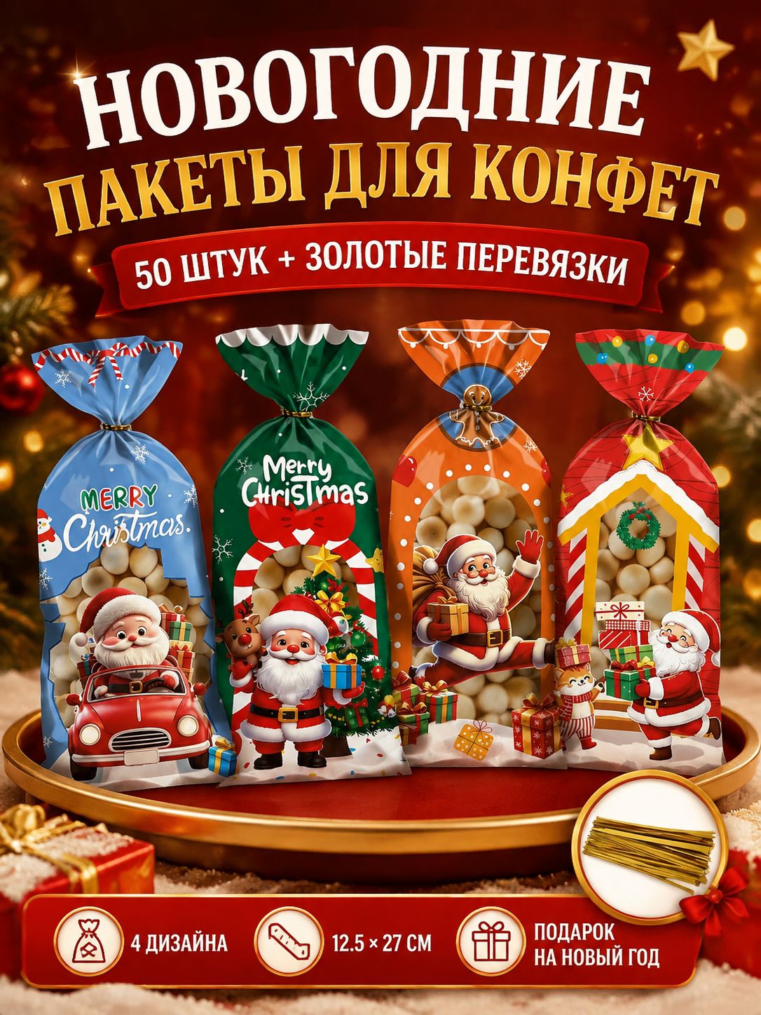 Рождество Мешок для подарков, Декор на новогоднюю вечеринку, Многоразовый,12 шт.