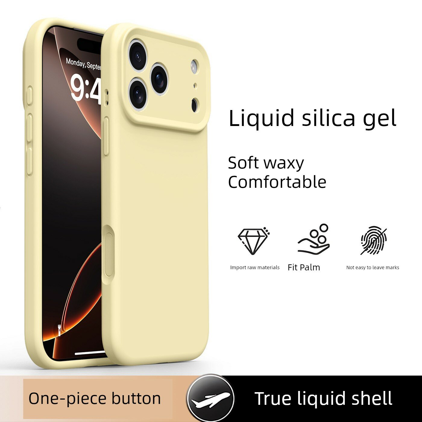 Чехол для iPhone 17 из жидкого силикона — Кремовый желтый, полная защита, устойчивый к загрязнениям, ударопрочный
