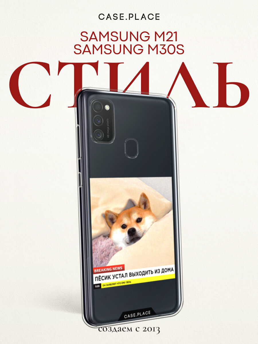 Чехол на Samsung Galaxy M21/M30s / Самсунг Галакси М21/M30s с принтом Уставший песик, прозрачный