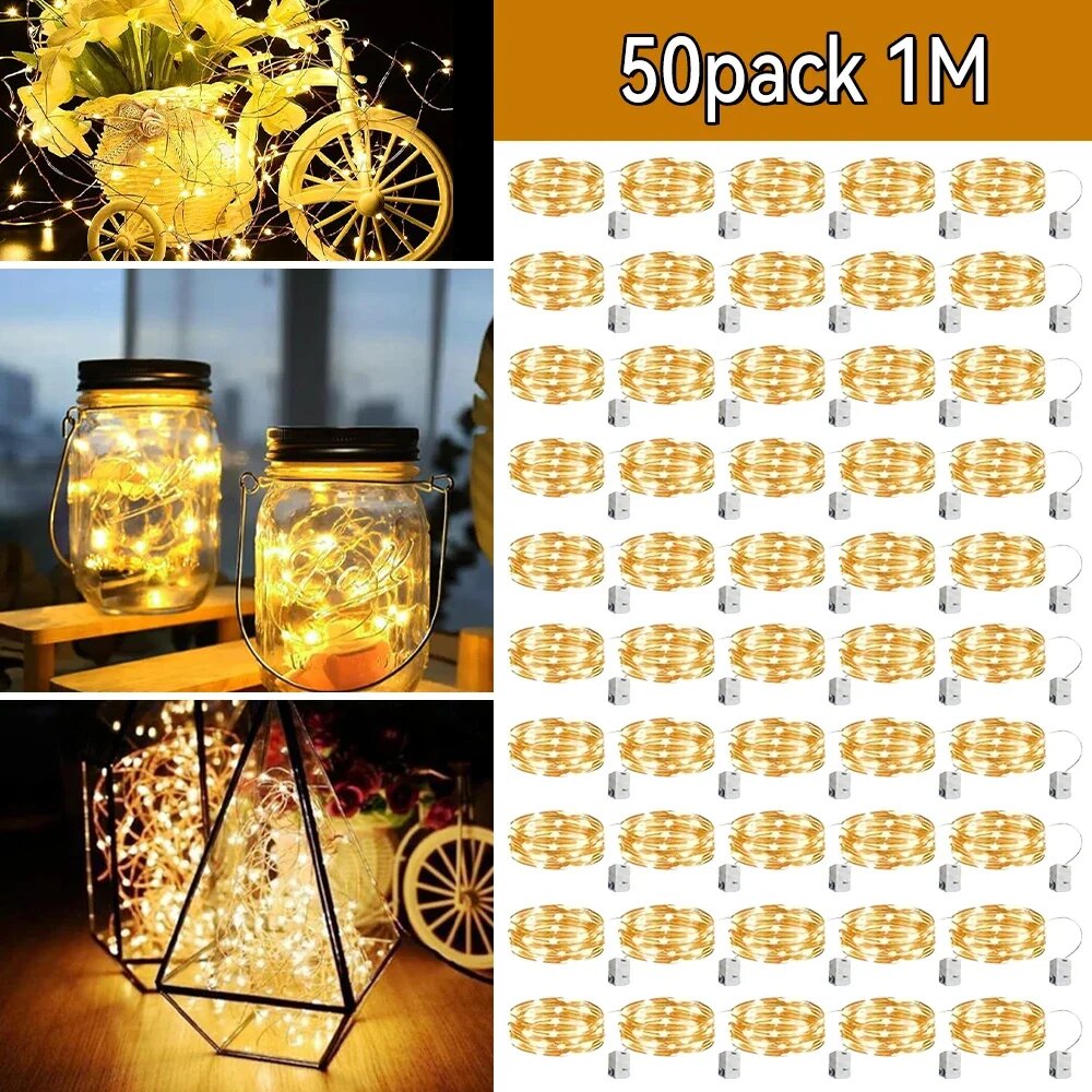 Светодиодные гирлянды NBRW, батарейное питание 50pcs warm colors
