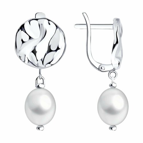фото Серьги diamant online, серебро, 925 проба, родирование, жемчуг, длина 2.4 см, , белый