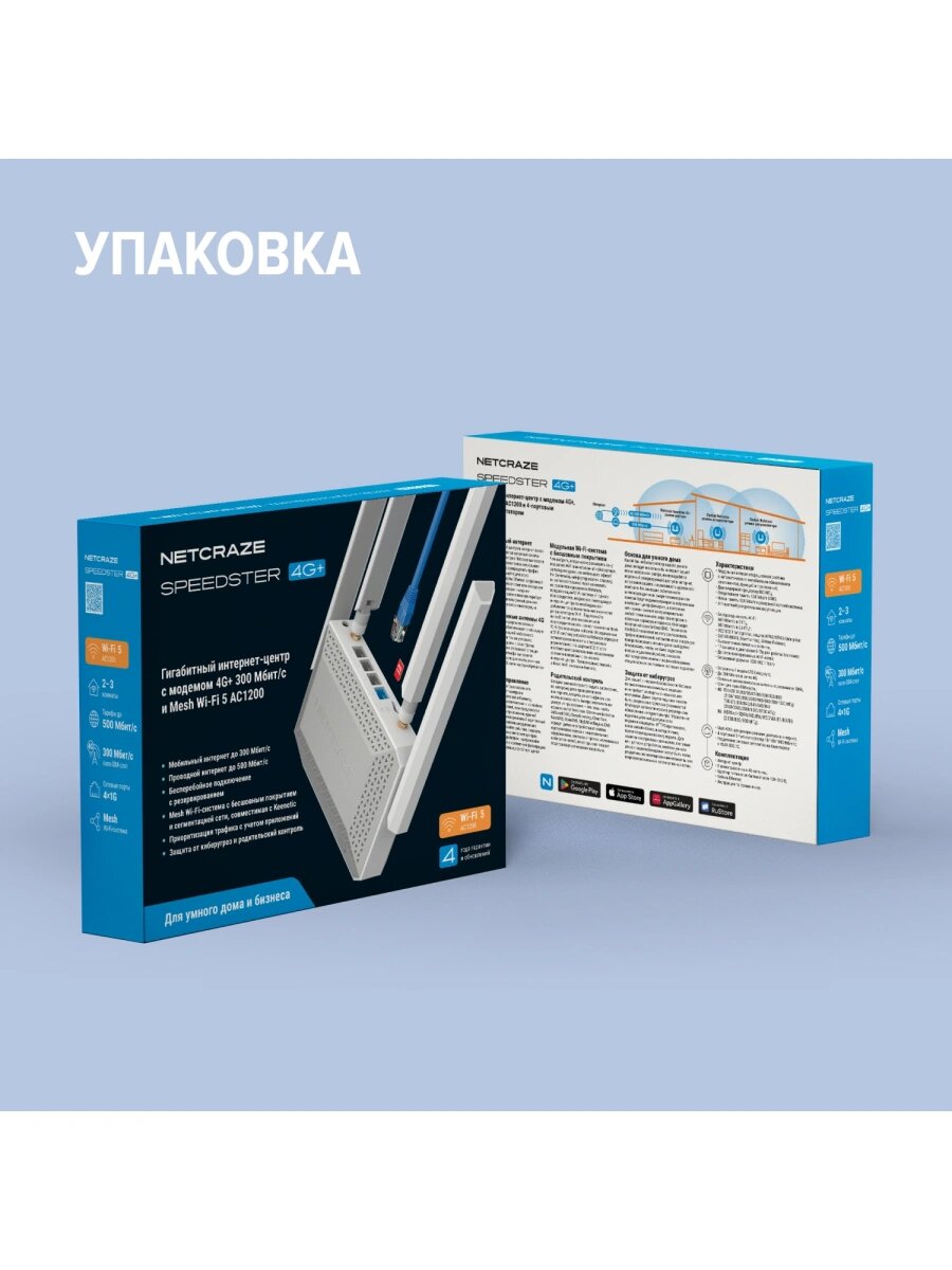 Беспроводной роутер Keenetic Netcraze Speedster 4G+ Wi-Fi 5 2.4/5 ГГц 4 белый — фото 1