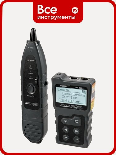 Изображение товара PoE‑тестер Noyafa сетевой кабельный NF-8209, белый, с режимом прозвонки, с подсветкой дисплея, для тестирования витой