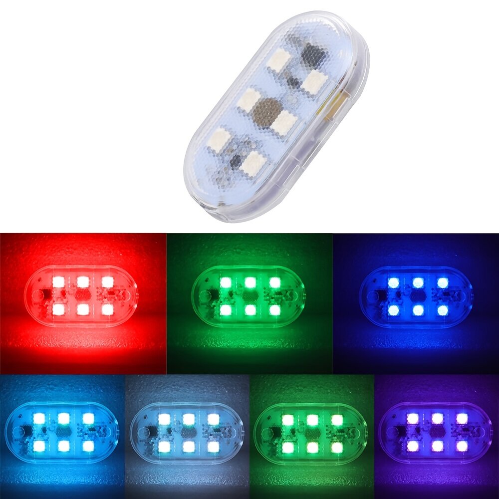 Многоцветный LED мини-декоративный светильник RGB, USB-C перезаряжаемый, магнитный, 6 светодиодов, 150 мАч, для автомобиля и вечеринок