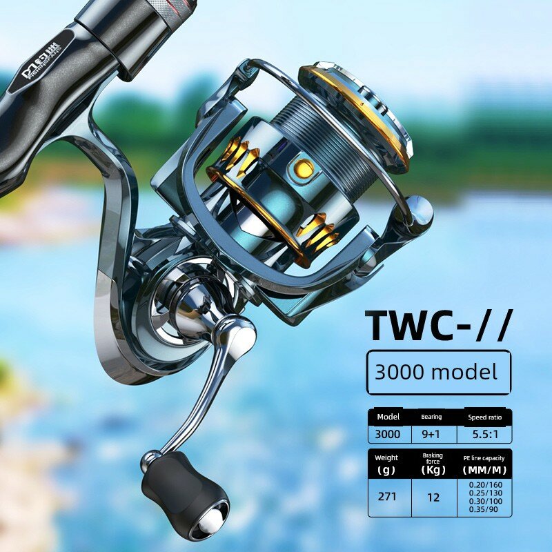 Спиннинговая катушка TWC3000 лево-право переключаемая с полным куполом темно-зеленая для микроловли и дальних забросов