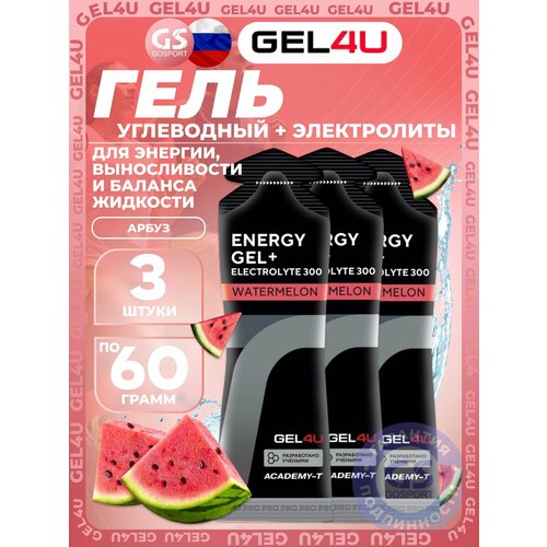 GEL4U, Energy Gel + Electrolyte 300, 3х60мл (Соленый Арбуз)
