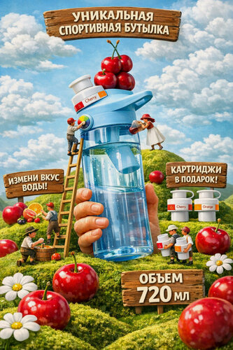 Изображение товара Бутылка для воды со вкусовым картриджем без сахара, в комплекте 2 картриджа