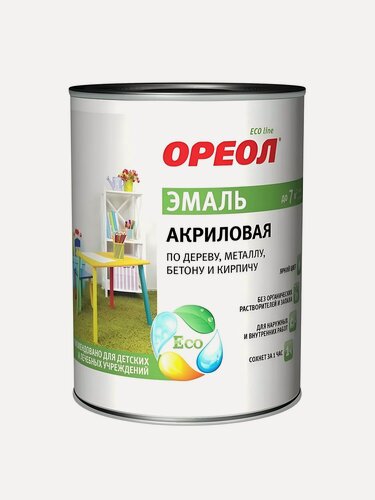 Изображение товара Эмаль акриловая Ореол белая глянцевая 2.5 кг для внутренних и наружных работ по дереву, металлу, бетону и кирпичу