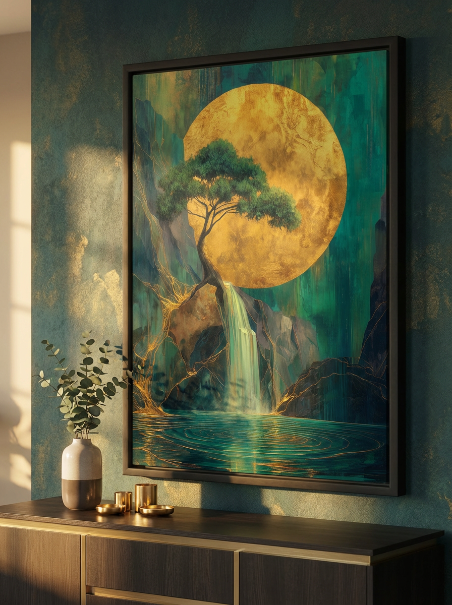 Картина в тёмной раме Postermarket "Водопад" на холсте в раме, 50x70 см