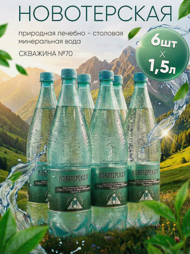 Изображение товара Минеральная вода газированная Новотерская скважина №70, 1.5 л x 6 шт, лечебно-столовая