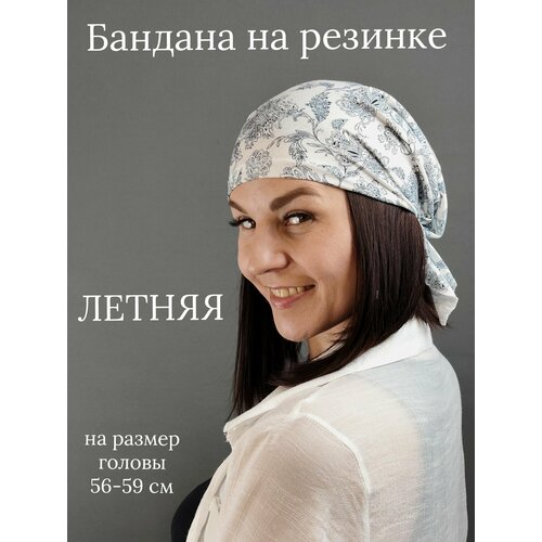 фото Бандана rusfinery базовая коллекция для взрослых и детей, размер 56-58, белая принт цветы и листья