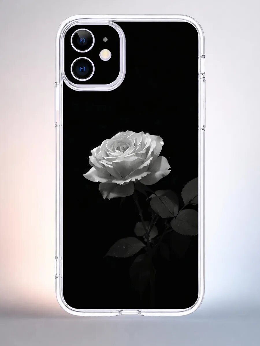 Чехол iPhone 11 белая роза силиконовый прозрачный