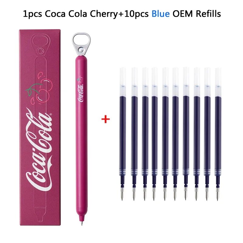 Розовая гелевая ручка Coca-Cola Cherry + 10 синих сменных стержней