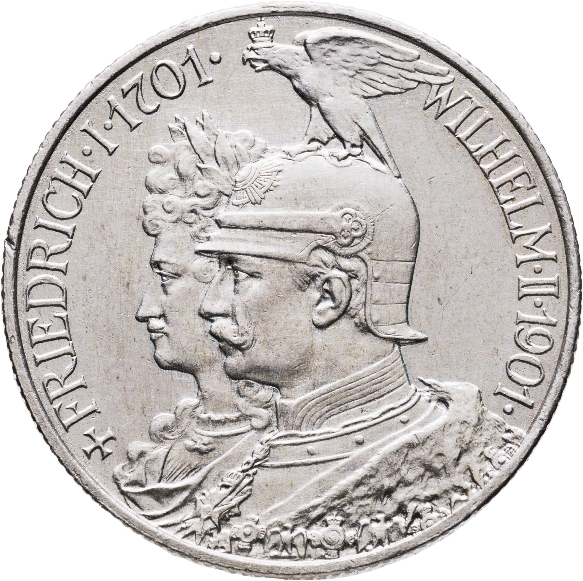 Германия Империя 2 марки mark 1901 "200 лет Пруссии", Серебро 900, в сохранности AU-UNC
