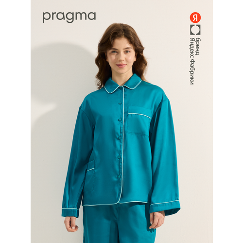 фото Рубашка pragma flow женская из лиоцелла с контрастным кантом, размер xs, изумрудный