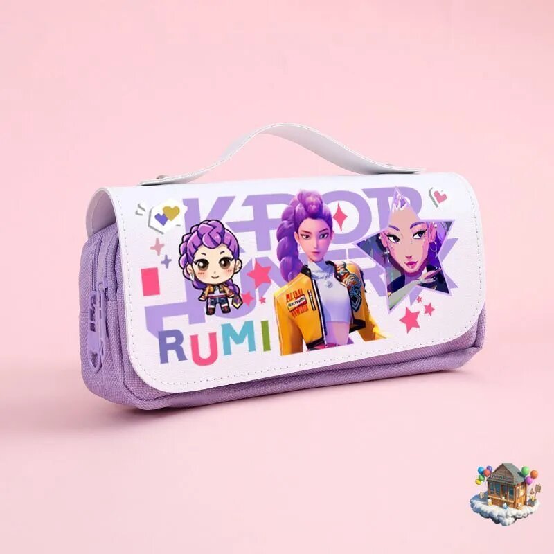 Пенал (K-pop Охотницы на демонов), с героями Луми / Зои / Мира, большой вместительный, школьный пенал-органайзер с 2 отделениями, для девочек-фанаток аниме