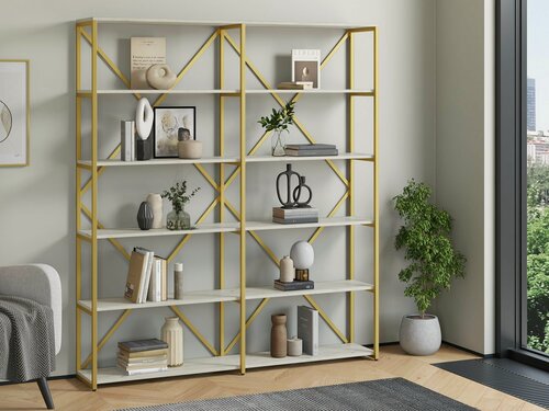 Изображение товара Стеллаж металлический Айсберг Лофт 160/6 Gold Золотой с полками дуб крафт белый