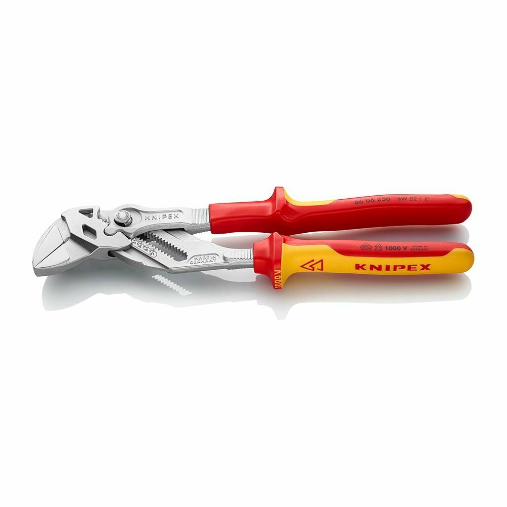 Клещи KNIPEX переставные - гаечный ключ VDE, зев 52 мм, длина 250 мм, хром, 2-комп диэлектрические ручки KN-8606250 — фото 1