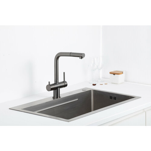 фото Смеситель для кухни gappo g4397-79 c подключением фильтра питьевой воды, оружейная сталь