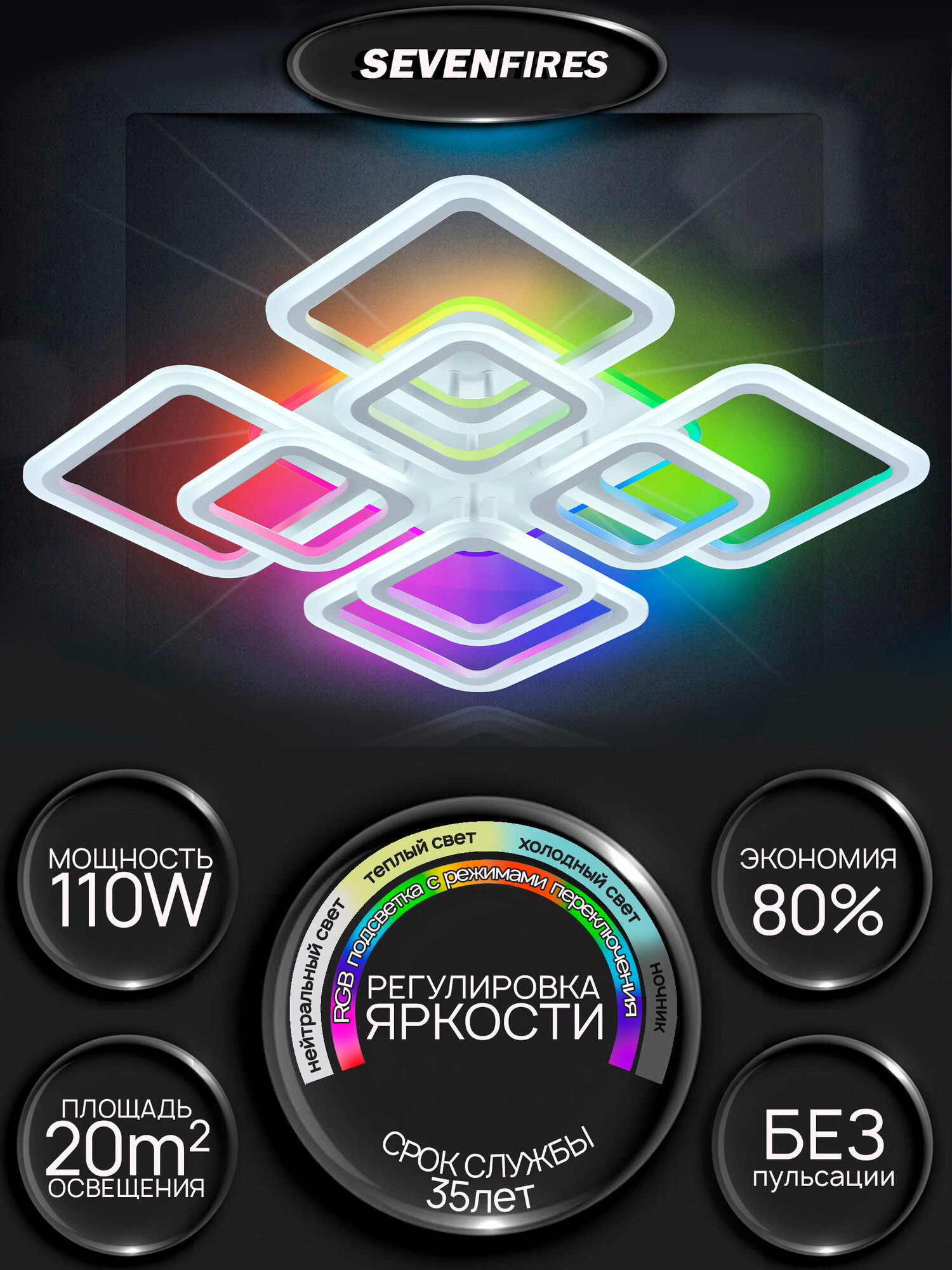 Люстра потолочная светодиодная Семь Огней SF5010/9C-WT-RGB управляемая, с подсветкой