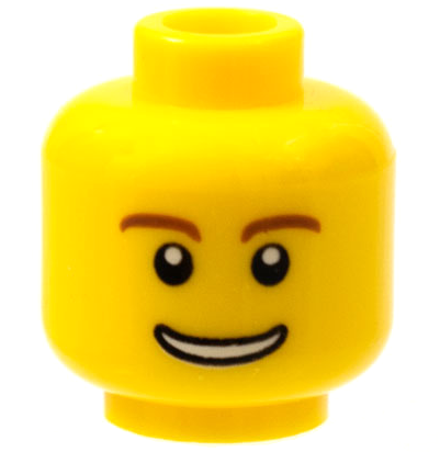 Minifigure, Head Reddish Brown Eyebrows, Thin Grin with Teeth, Black Eyes with White Pupils Pattern, 3626pb0273 Yellow U