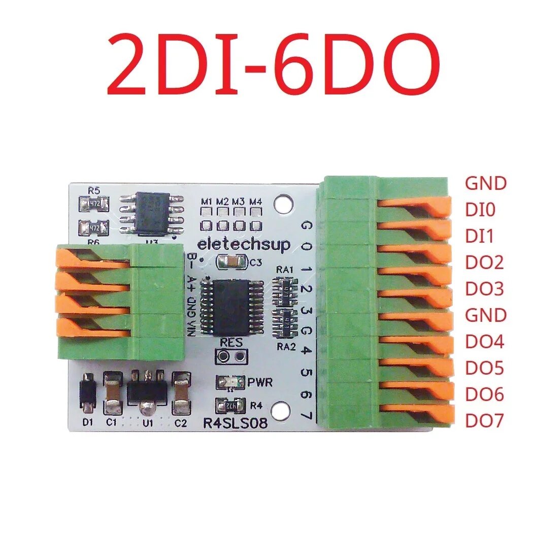 8-канальный модуль RS485 Modbus Rtu eletechsup R4SLS08, 2DI-6DO
