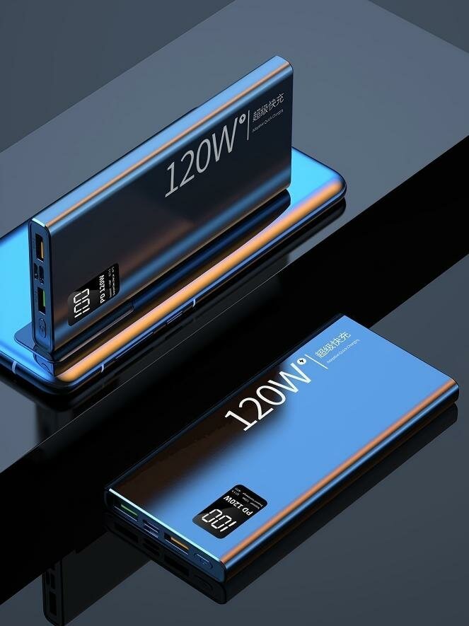 Power Bank 20000 мАч, быстрая зарядка 120W / PD20W, до 85% за 30 минут, 3 устройства одновременно, двусторонняя зарядка, LED дисплей, безопасный для самолета