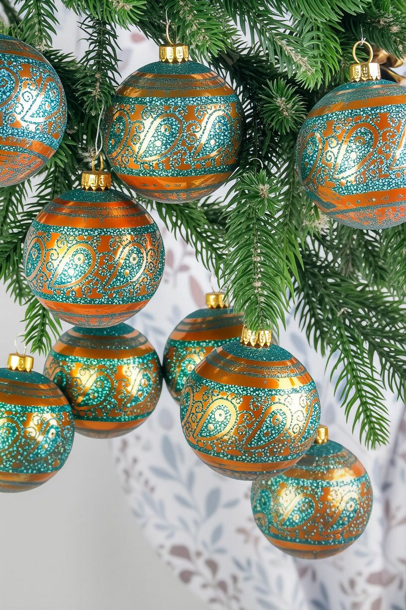 Набор ёлочных шаров В стиле пейсли, пластик, 6 см, 9 шт, Winter Deco 1000622