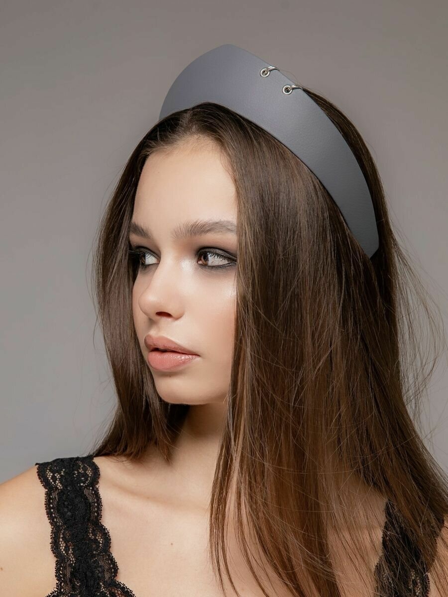 Современный ободок кокошник экокожа 4,5 см. серый — фото 1