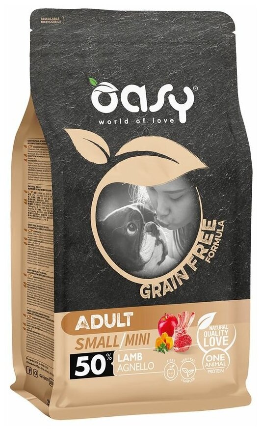 Oasy Dry Dog Grain Free Adult Small сухой беззерновой корм для взрослых собак мелких пород с ягненком - 800 г