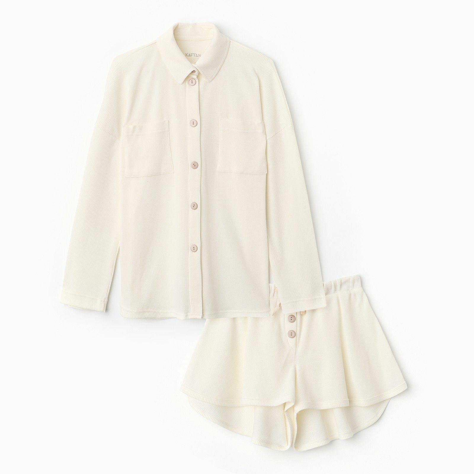 Комплект женский (рубашка, шорты) KAFTAN Basic line, р. 46, молочный - фотография № 1