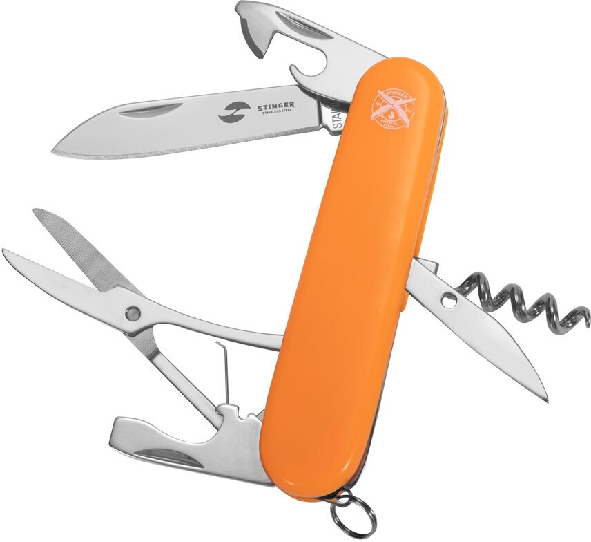 Нож перочинный Stinger, 90 мм, 11 функций, материал рукояти: АБС-пластик (оранжевый), в блистере, FK-K5017-6PB