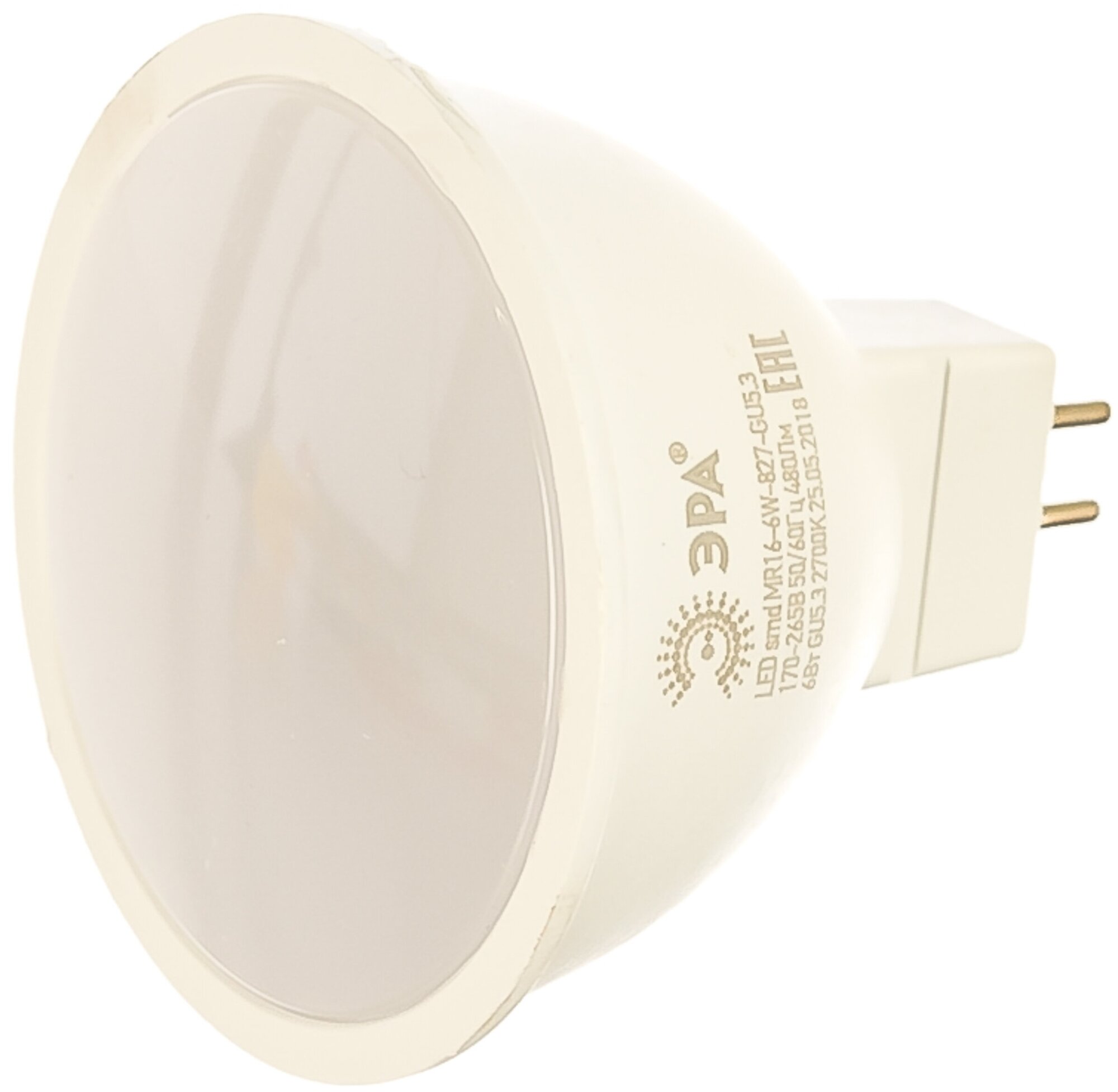 Лампочка светодиодная ЭРА LED MR16-6W-827-GU5.3 2700K софит 6 Вт