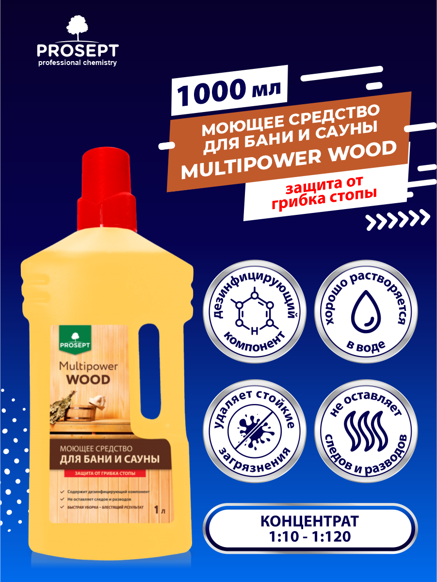 Моющее средство для бани и сауны PROSEPT Multipower Wood, 1 литр - фотография № 14