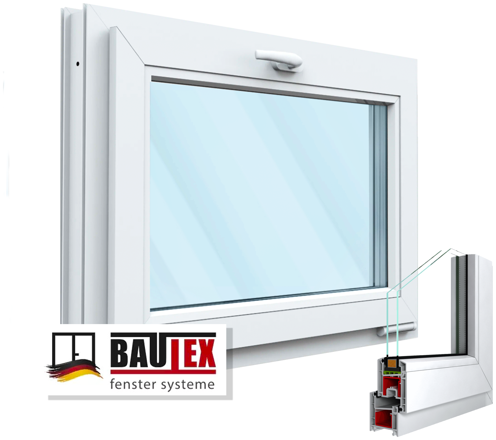 Пластиковое окно ПВХ Bautex высота 500 х ширина 800 фрамуга откидное однокамерный стеклопакет белое