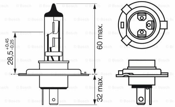 Лампа галогеновая головного света H4 P43t ECO 12V 60/55W Картон 1шт, BOSCH 1987302803