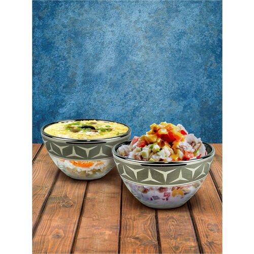 Набор стеклянных салатников с алмазной гравировкой PPOMSIZ Драйв / Подарочный набор посуды в подарок / 250 мл, 2 шт.